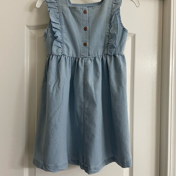 Girls ruffle trim square neck denim dress - Picture 3 of 6